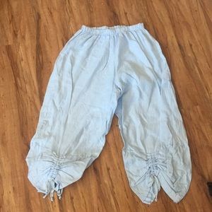 Bryn Walker Baby Blue Linen Ruched Cropped